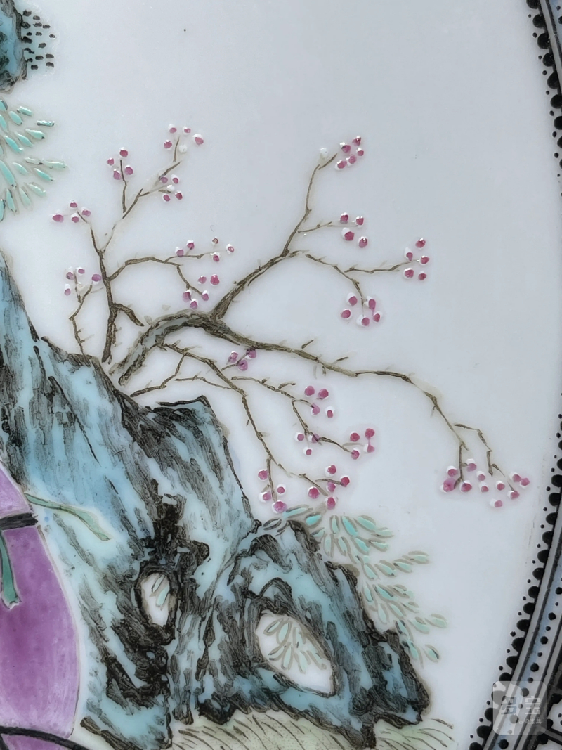 民国 李兆麟画粉彩仕女纹大盘 - 图7
